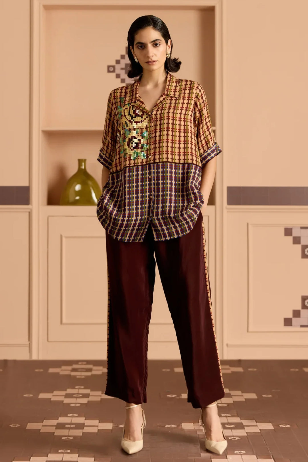 Burgandy Solid Pants