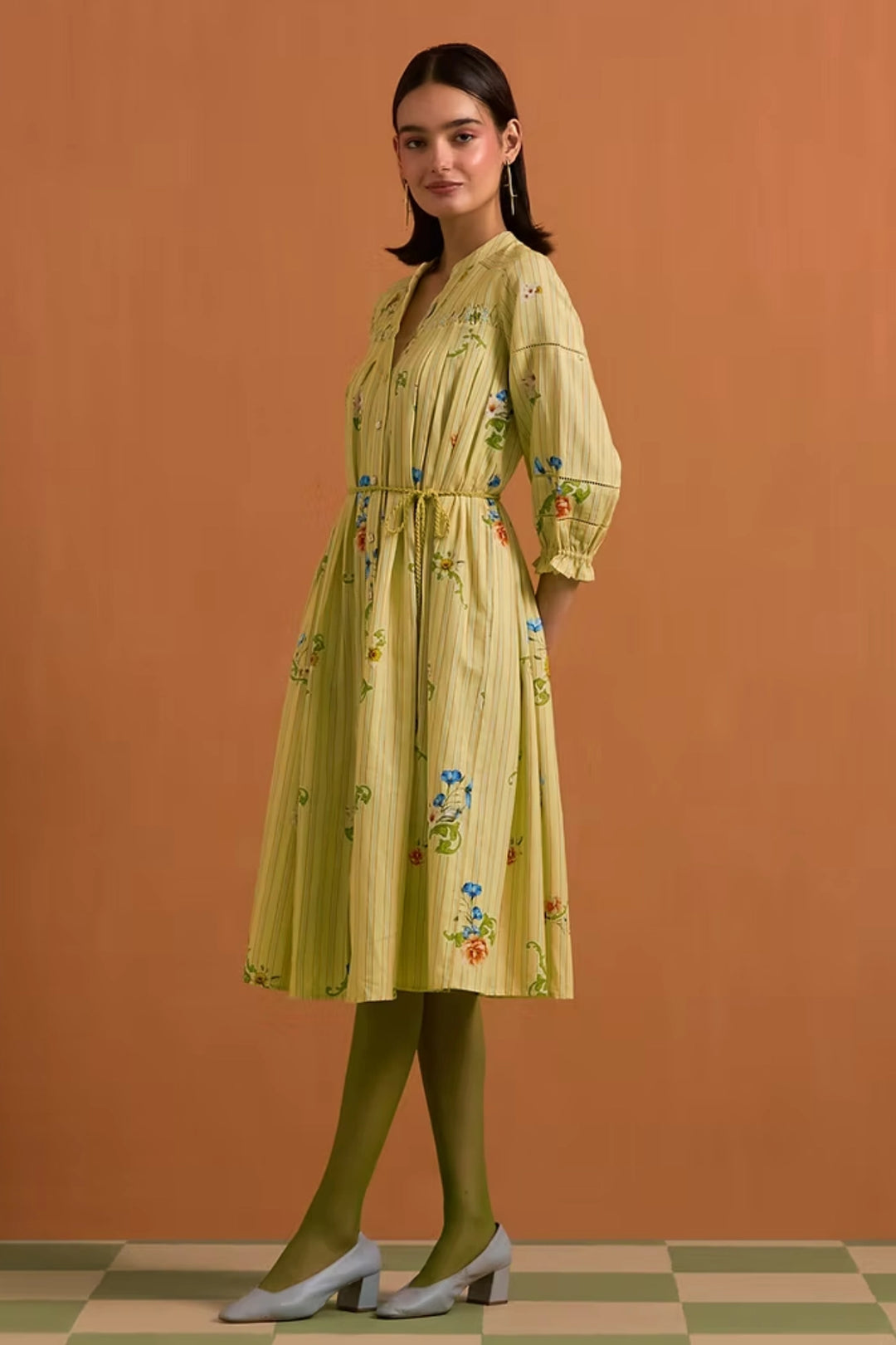 Verdant Stripe Long Dress- Fun yellow