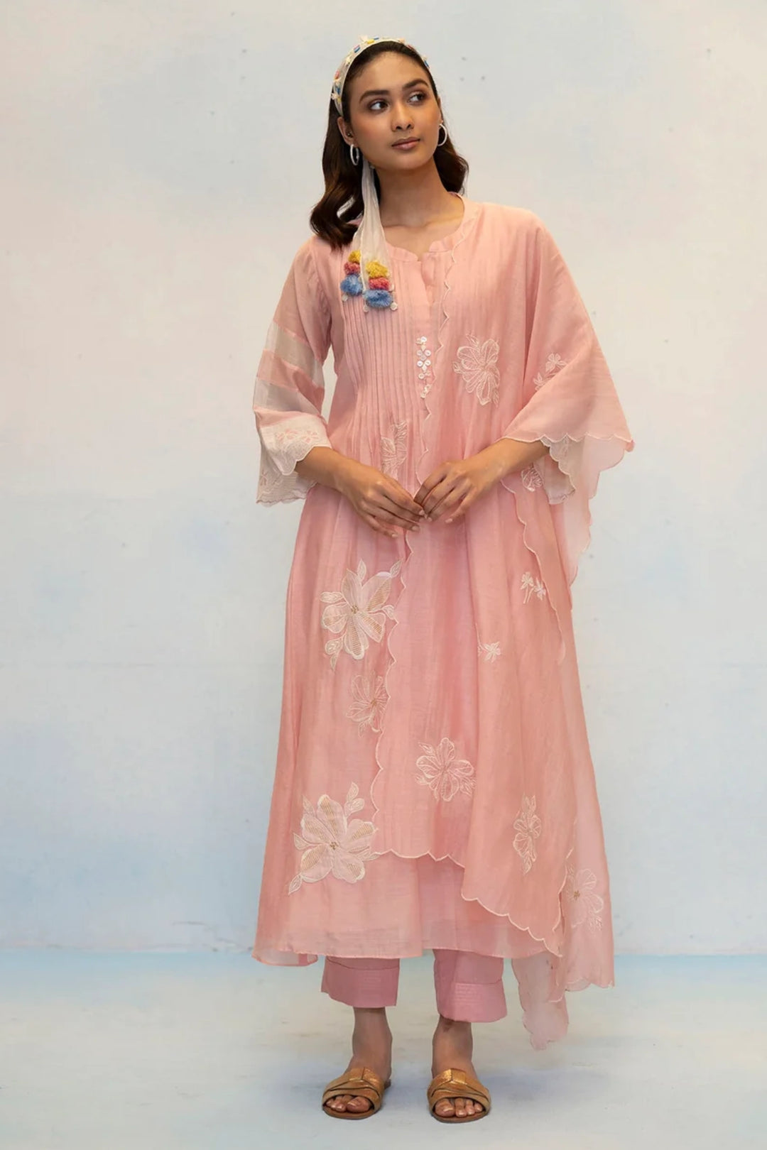 Zara Mul Chanderi Tunic Set in Pink