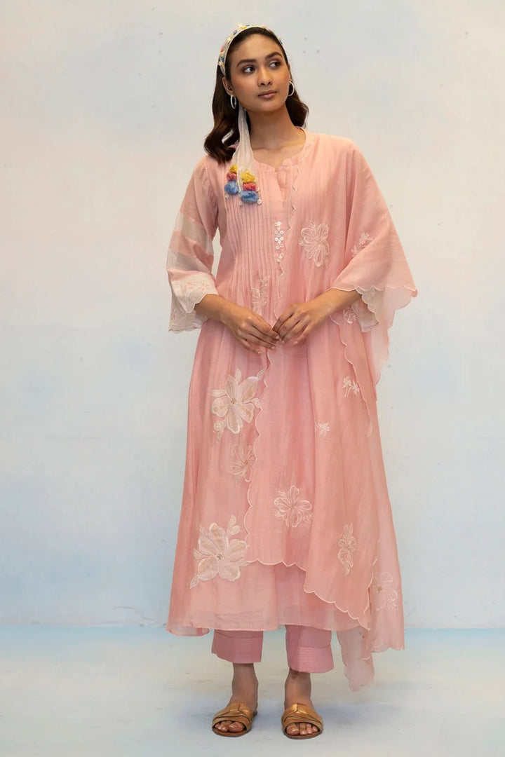 Zara Mul Chanderi Tunic Set in Pink