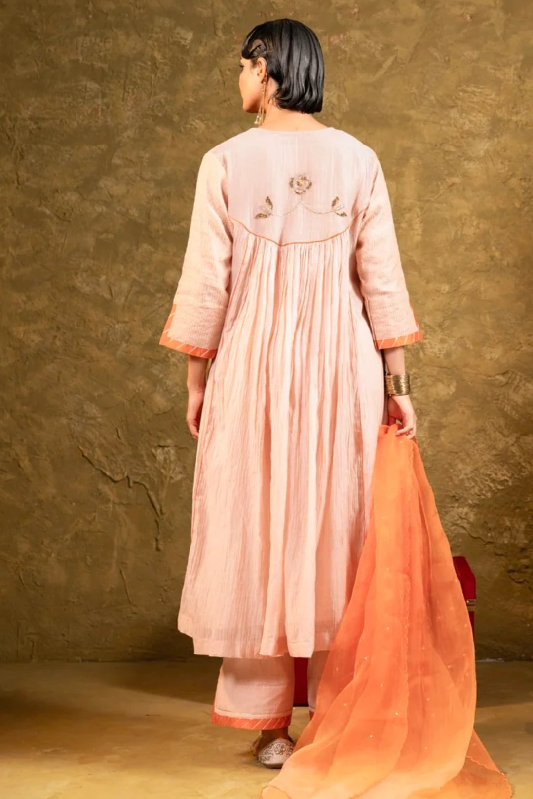 Beige Center Gathered A-line Kurta Set