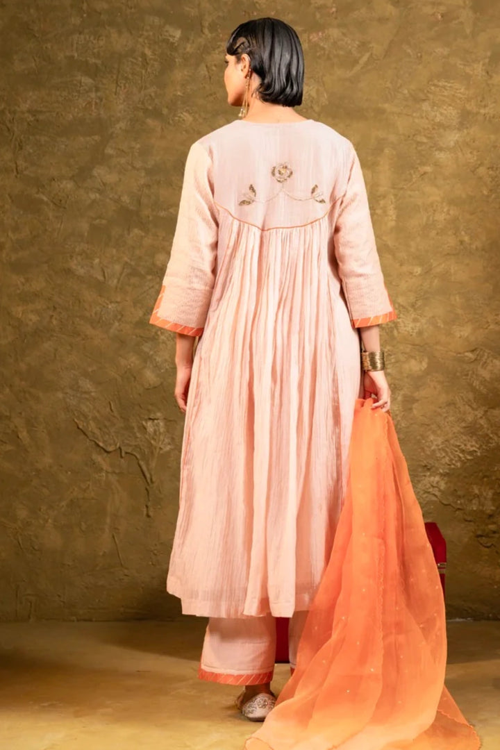 Beige Center Gathered A-line Kurta Set