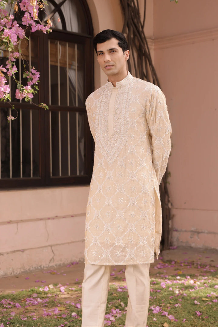 Dyeable Gold Tissue Chikankari Men's Kurta