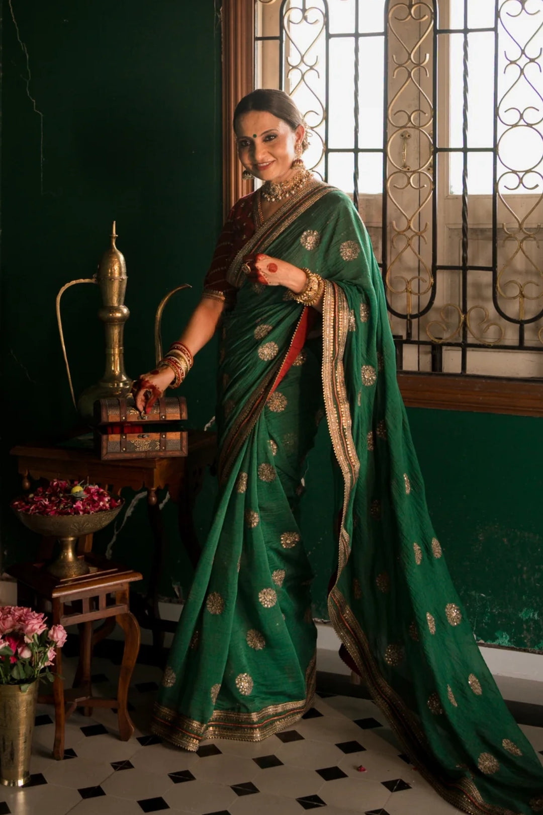 Emerald green saree