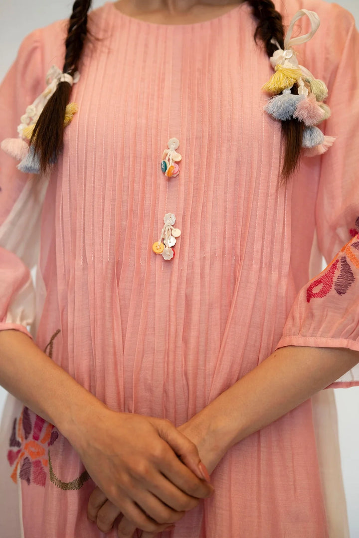 Meher Mul Chanderi Tunic Set in Pink