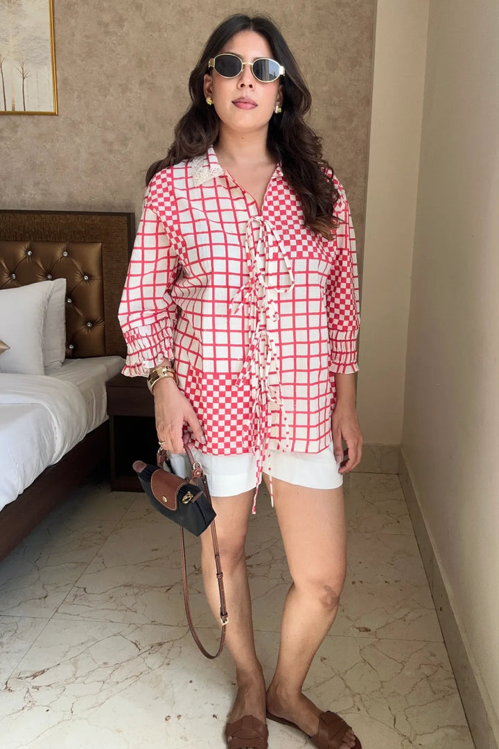 Shefali Tiwari in Cotton Check String Shirt