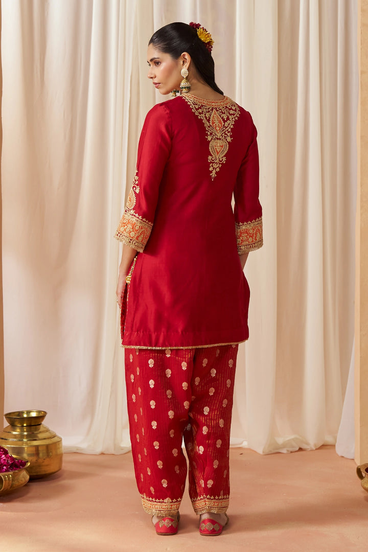 Adeela Deep Red Kurta with Salwar and Dupatta