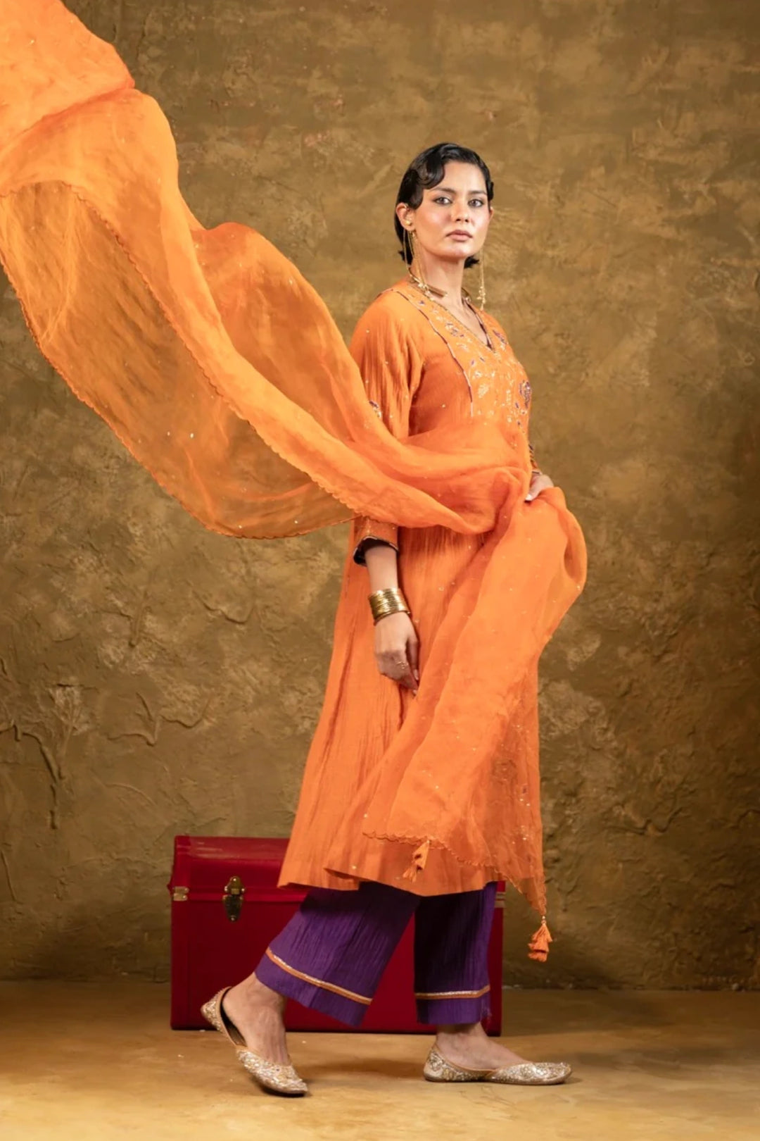 Rust Jaal A-line Kurta Set