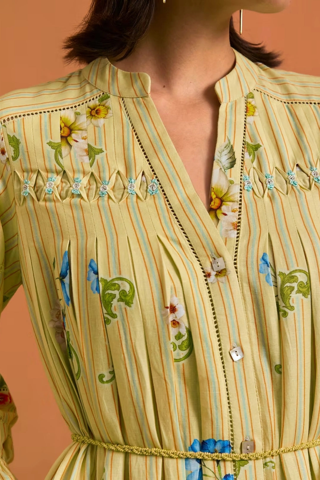 Verdant Stripe Long Dress- Fun yellow
