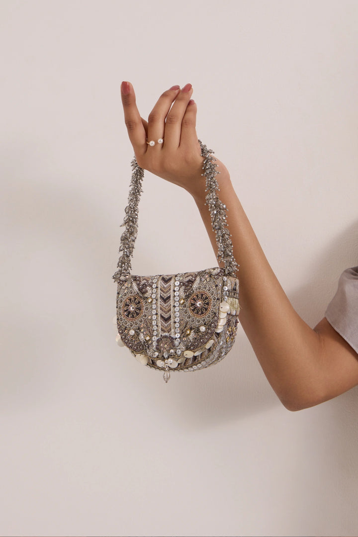 Rangrez Mini Flapover Clutch – Pewter Silver