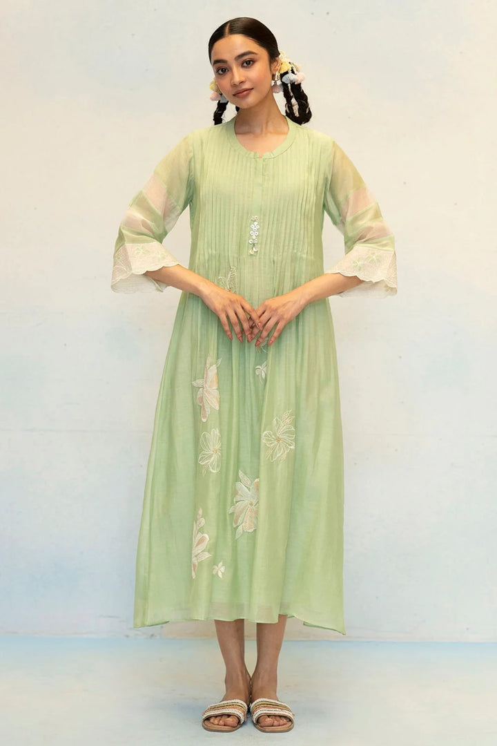 Zara Mul Chanderi Tunic Set in Sage Green