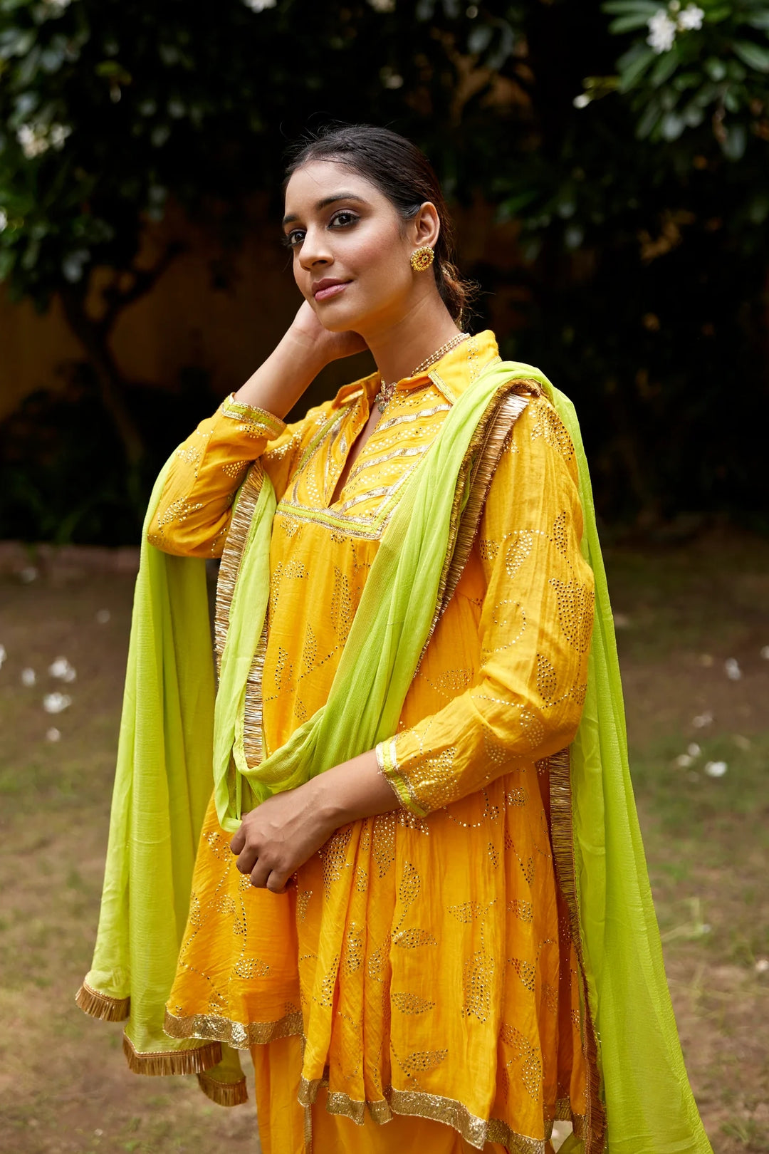 Mango Yellow Mukaish Kurta