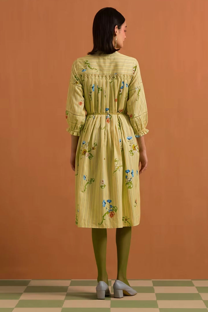 Verdant Stripe Long Dress- Fun yellow