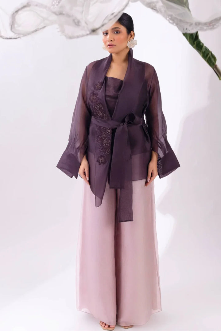 Brown Overlay Jacket With Pant