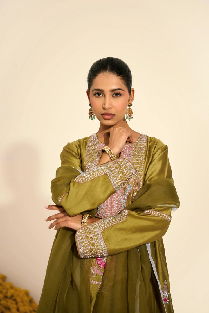 Olive green kurta set