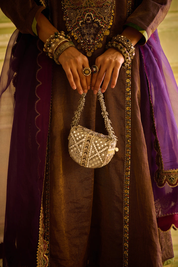 Rangrez Mini Flapover Clutch – Pewter Silver