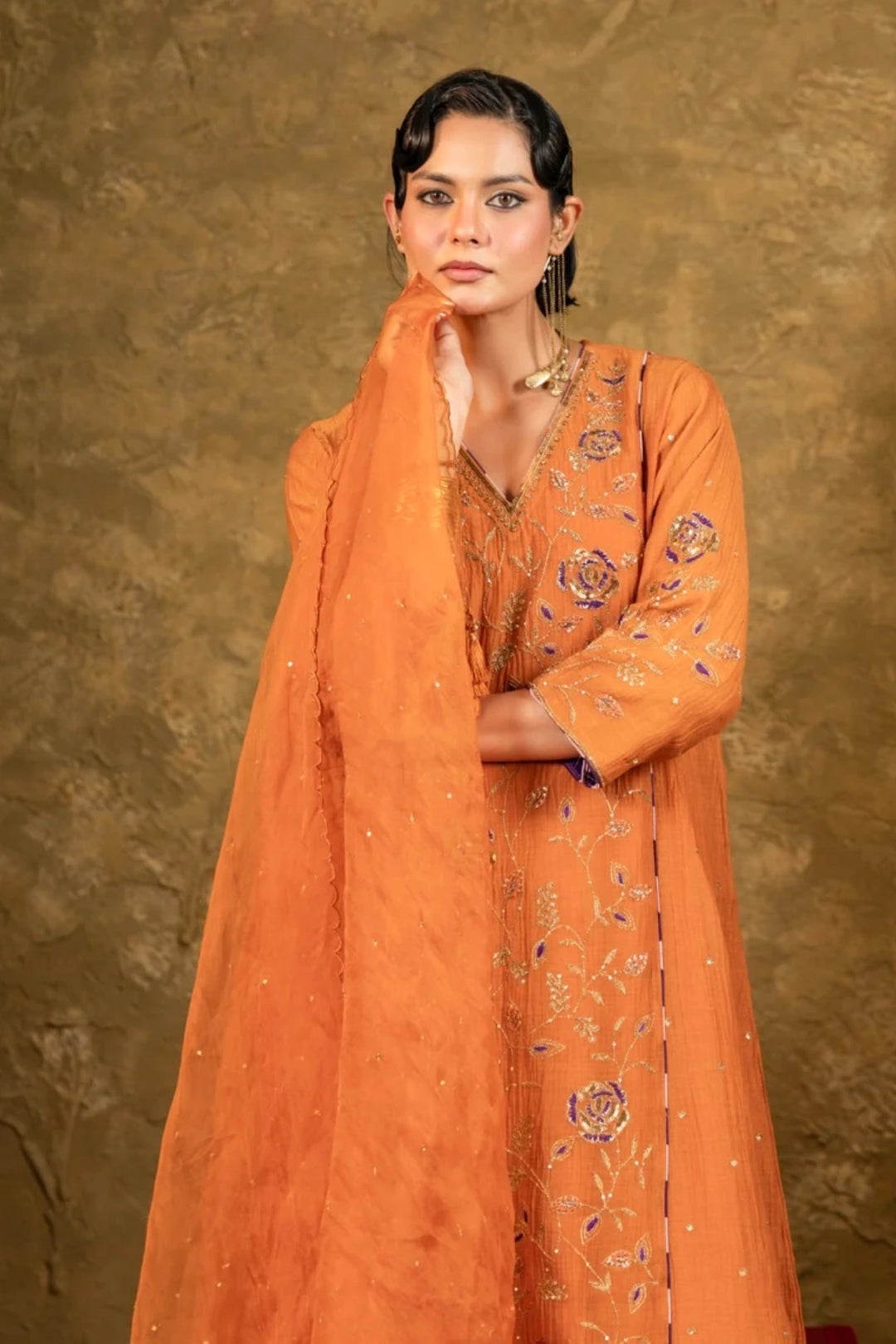 Rust Jaal A-line Kurta Set