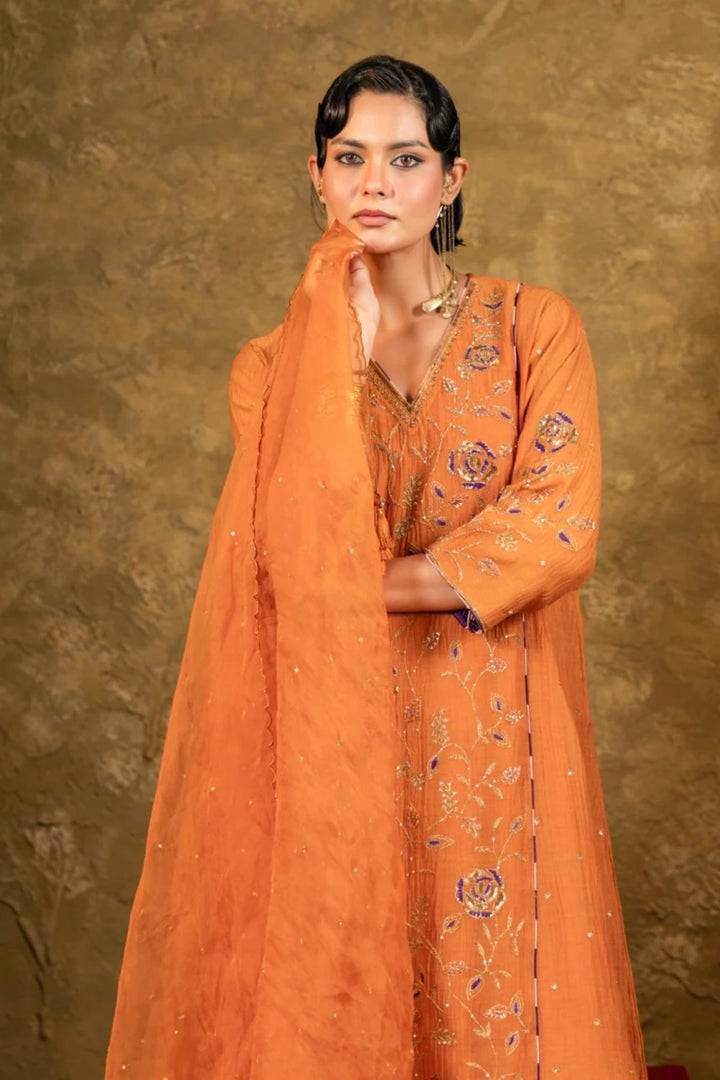 Rust Jaal A-line Kurta Set