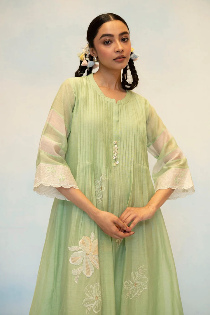 Zara Mul Chanderi Tunic Set in Sage Green