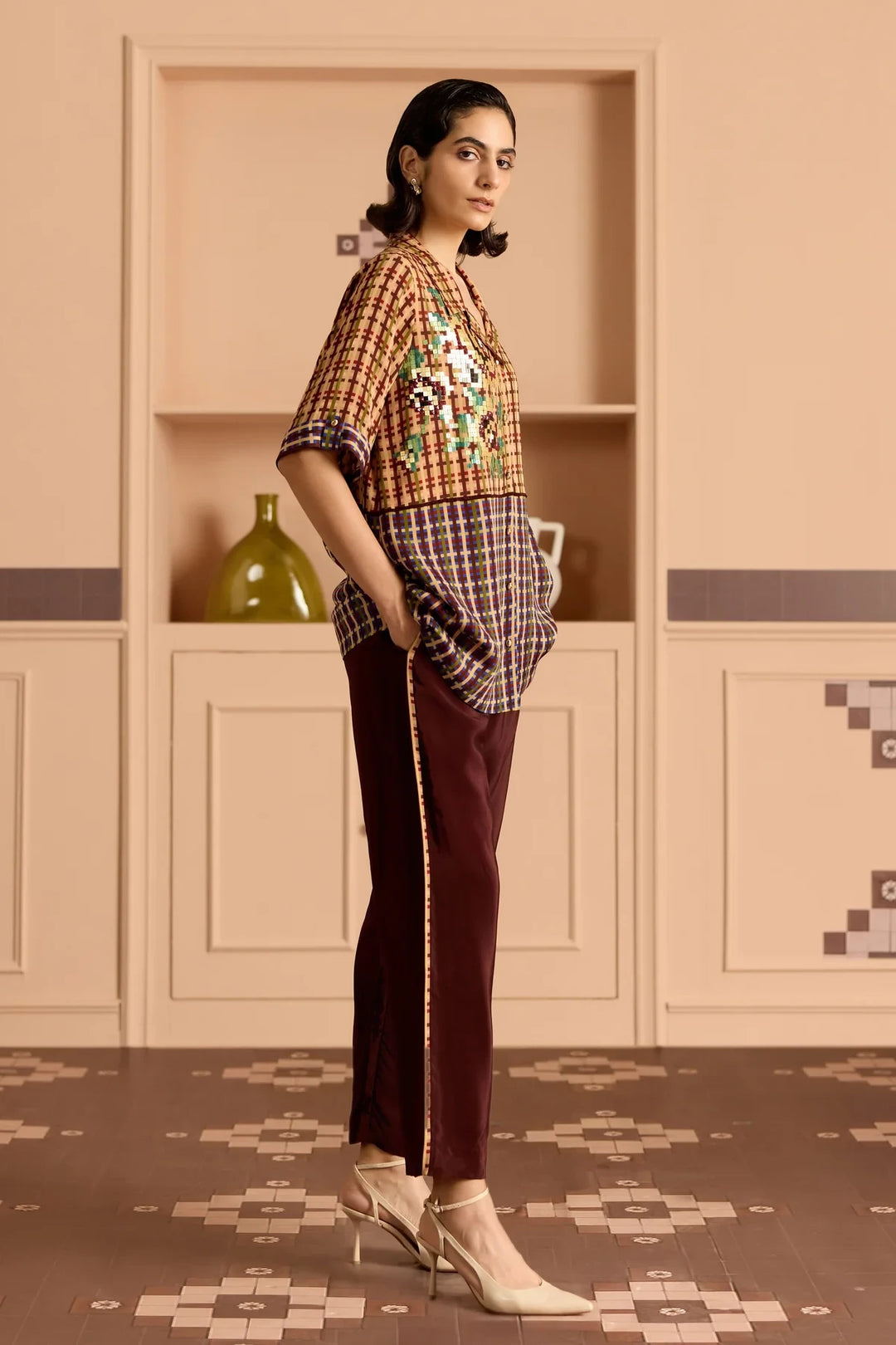 Burgandy Solid Pants