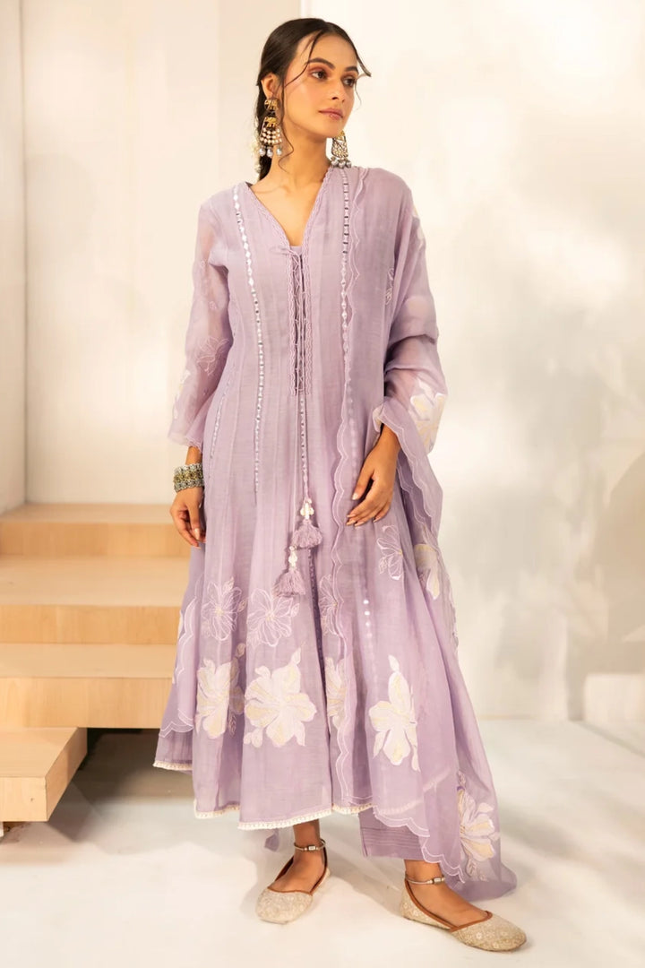 Zara Mul Chanderi Anarkali Set