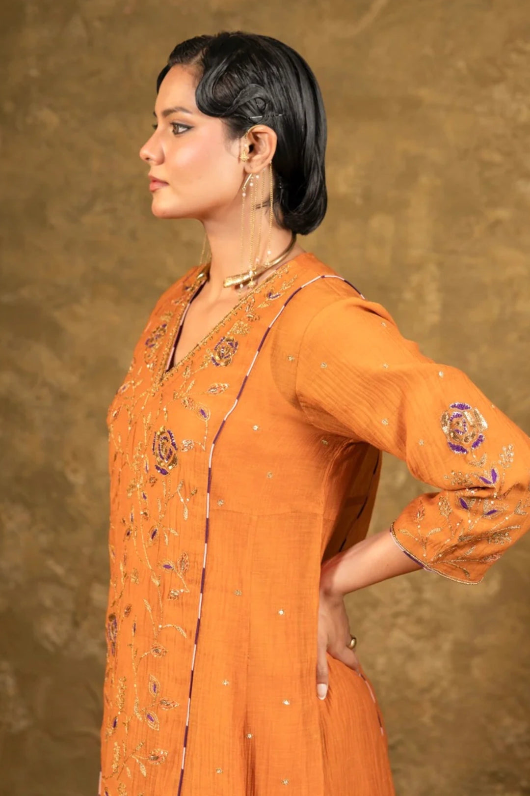 Rust Jaal A-line Kurta Set