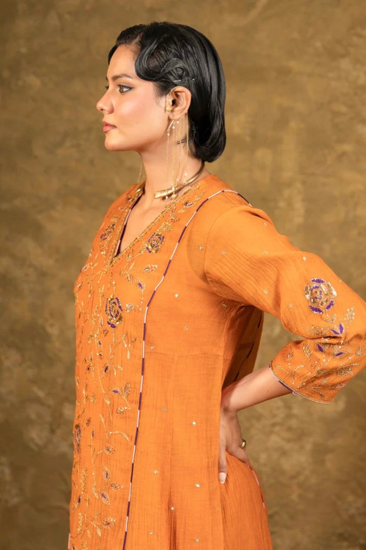 Rust Jaal A-line Kurta Set