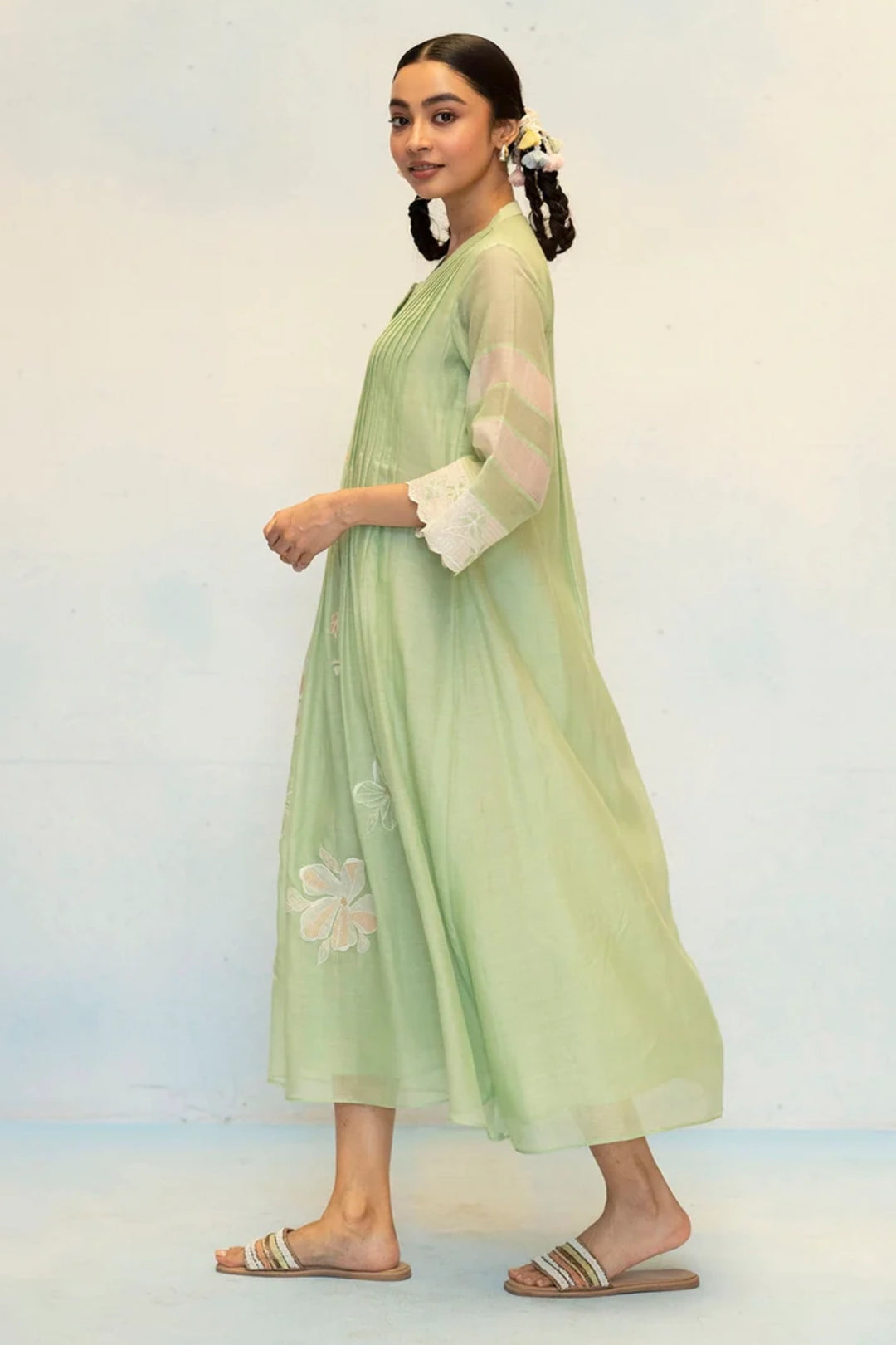 Zara Mul Chanderi Tunic Set in Sage Green