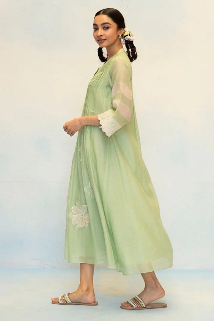 Zara Mul Chanderi Tunic Set in Sage Green