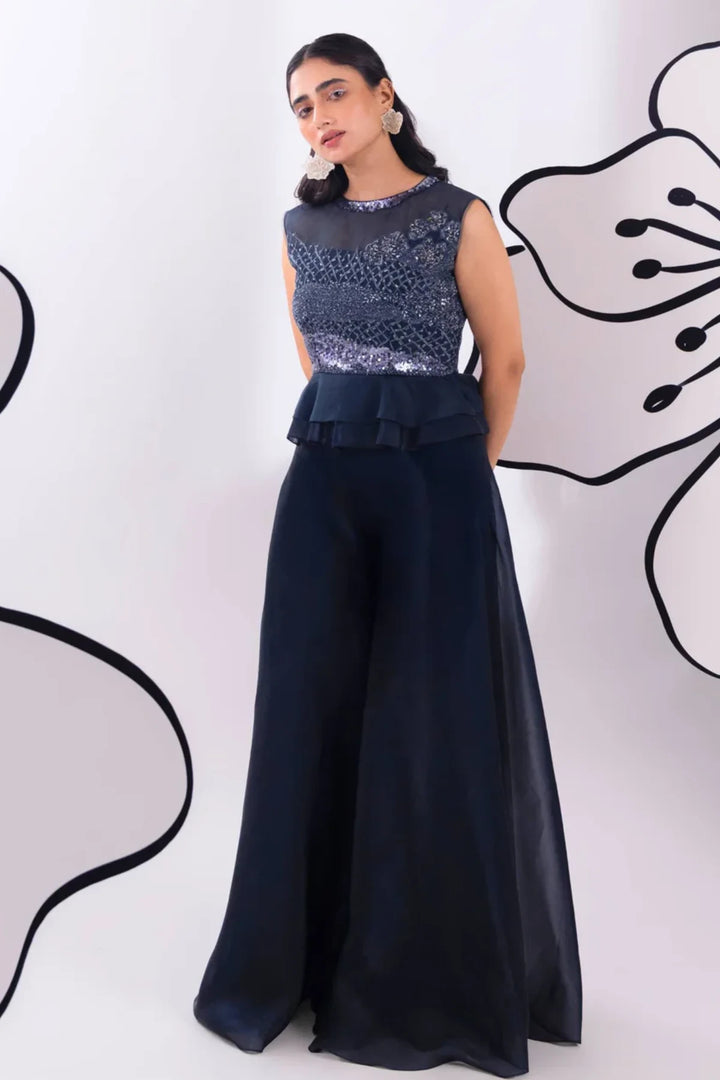 Blue Shimmer Set With Top & Pant