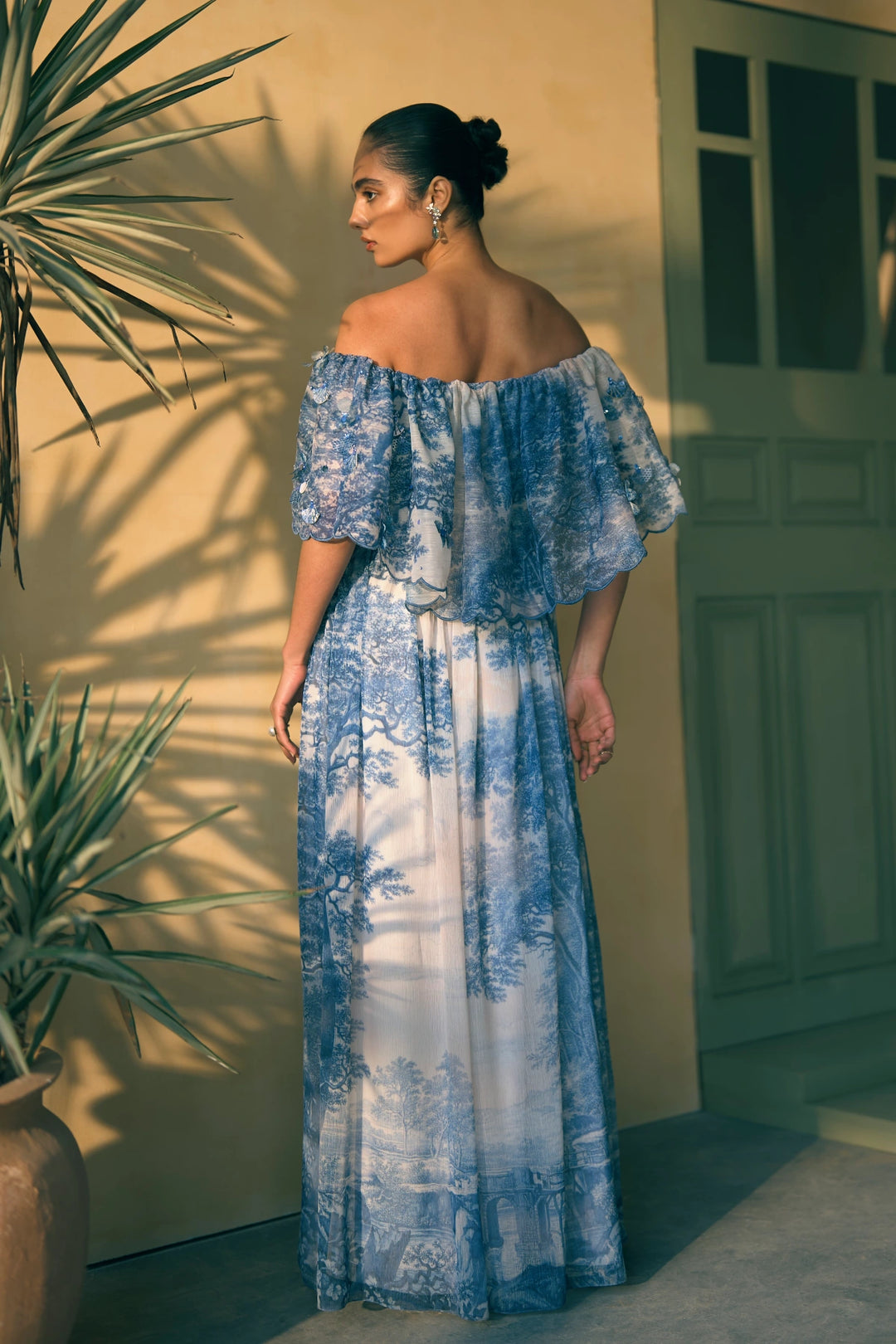 Porto Indigo Illusion Off-Shoulder Maxi Dress