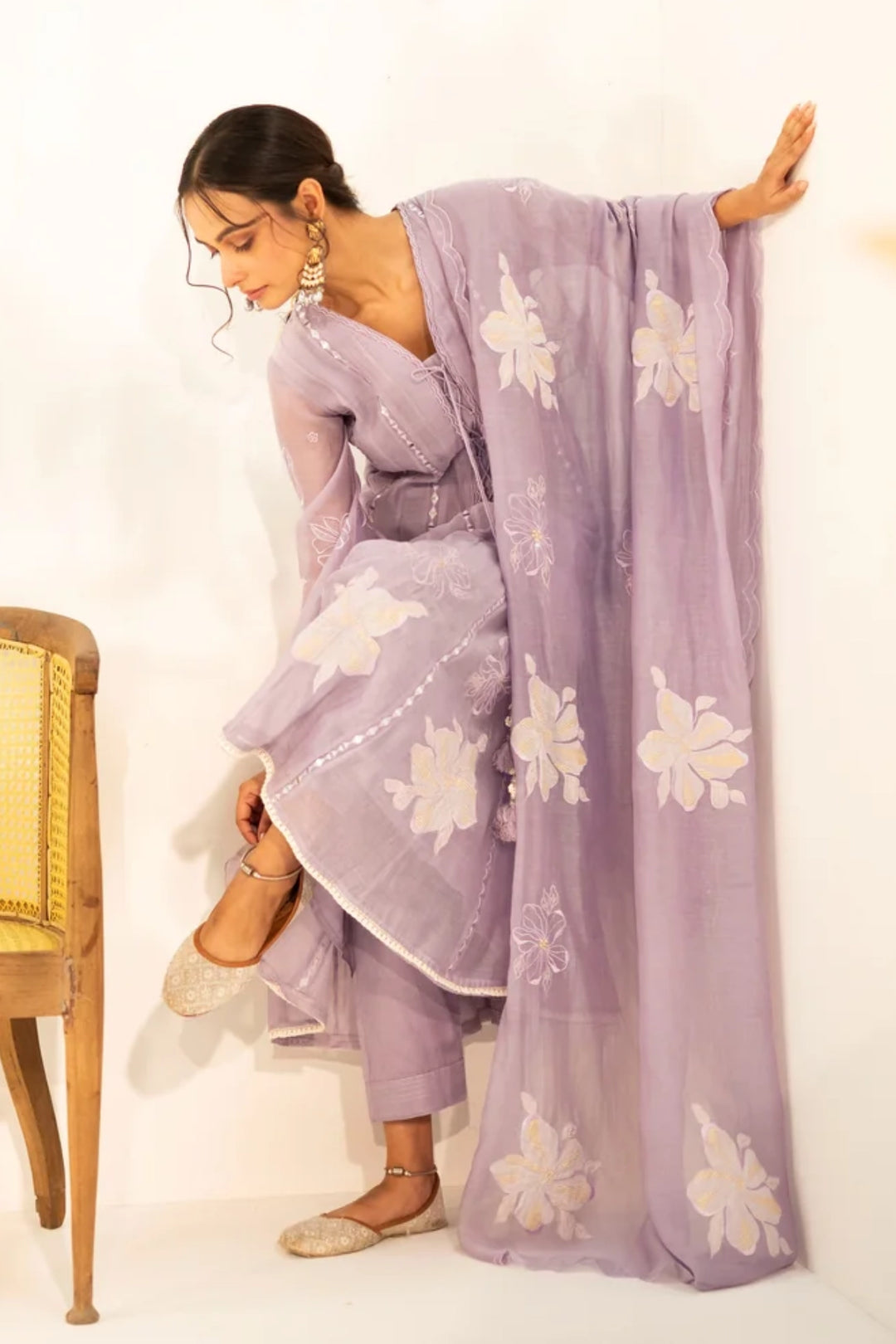 Zara Mul Chanderi Anarkali Set