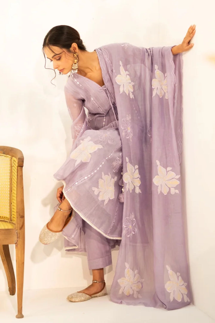 Zara Mul Chanderi Anarkali Set