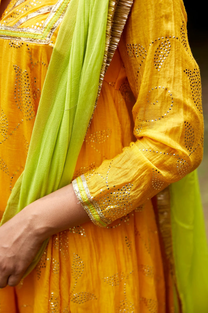 Mango Yellow Mukaish Kurta