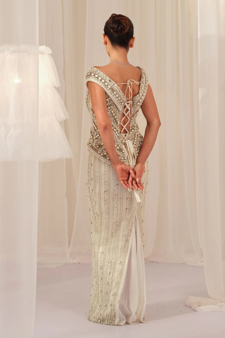 White Stone Crystal Corset with Beaded Pencil Skirt