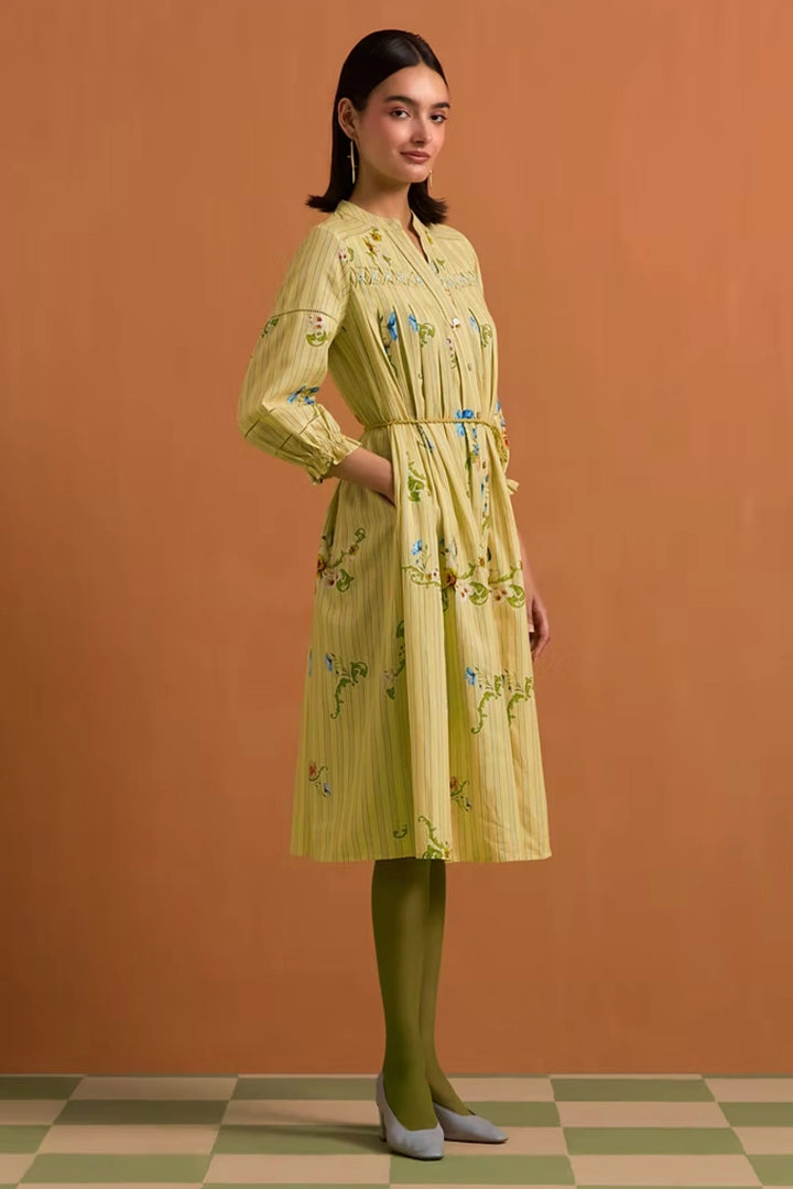 Verdant Stripe Long Dress- Fun yellow