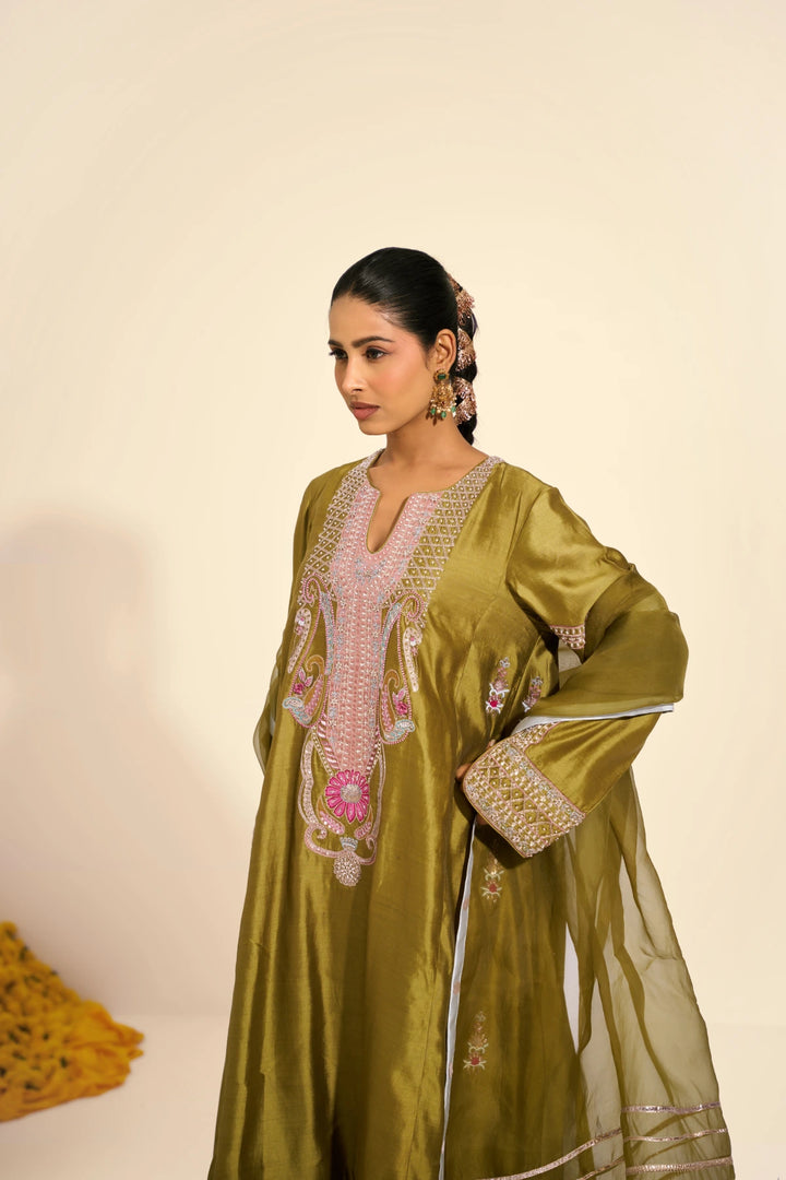 Olive green kurta set