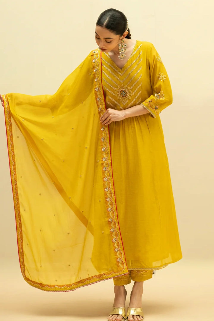 Jhoomar Mul Chanderi Aline Kurta Set