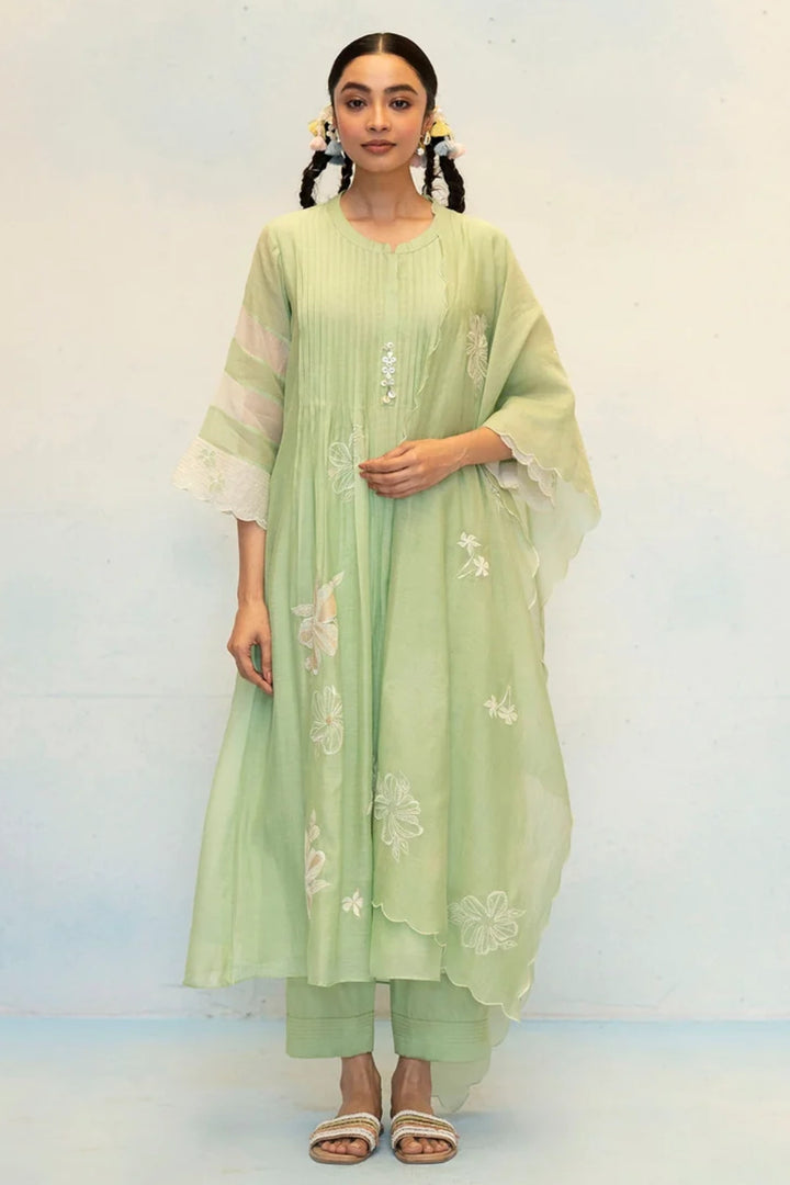 Zara Mul Chanderi Tunic Set in Sage Green