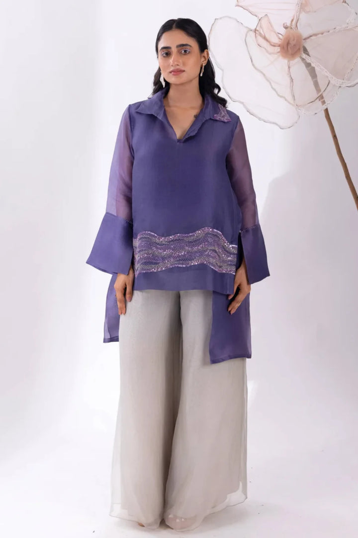 Purple Overlap Top With Pant