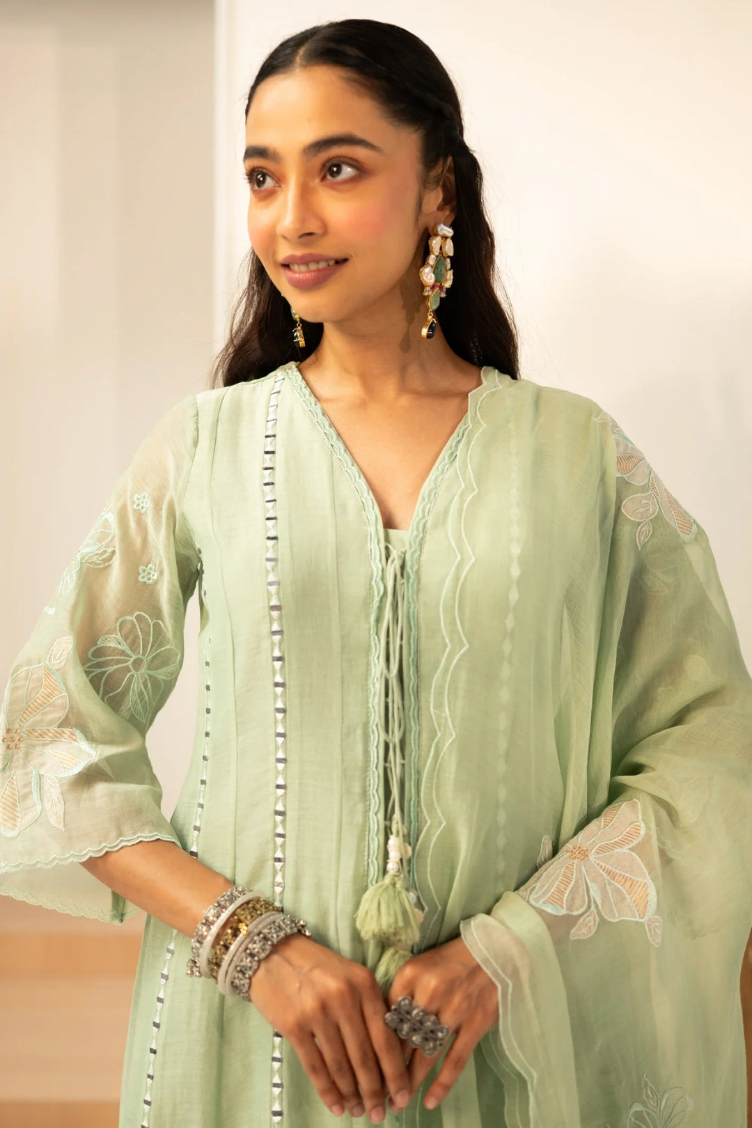 Zara Mul Chanderi Anarkali Set