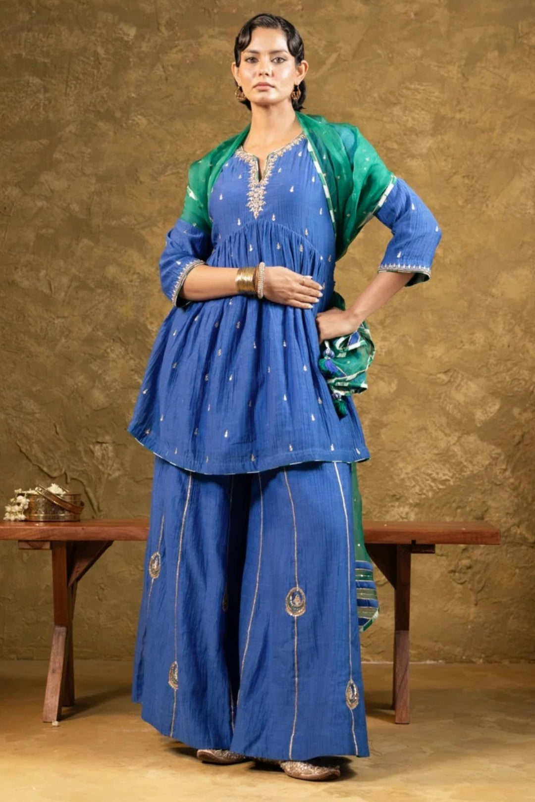 Electric Blue High Slit Sharara Set