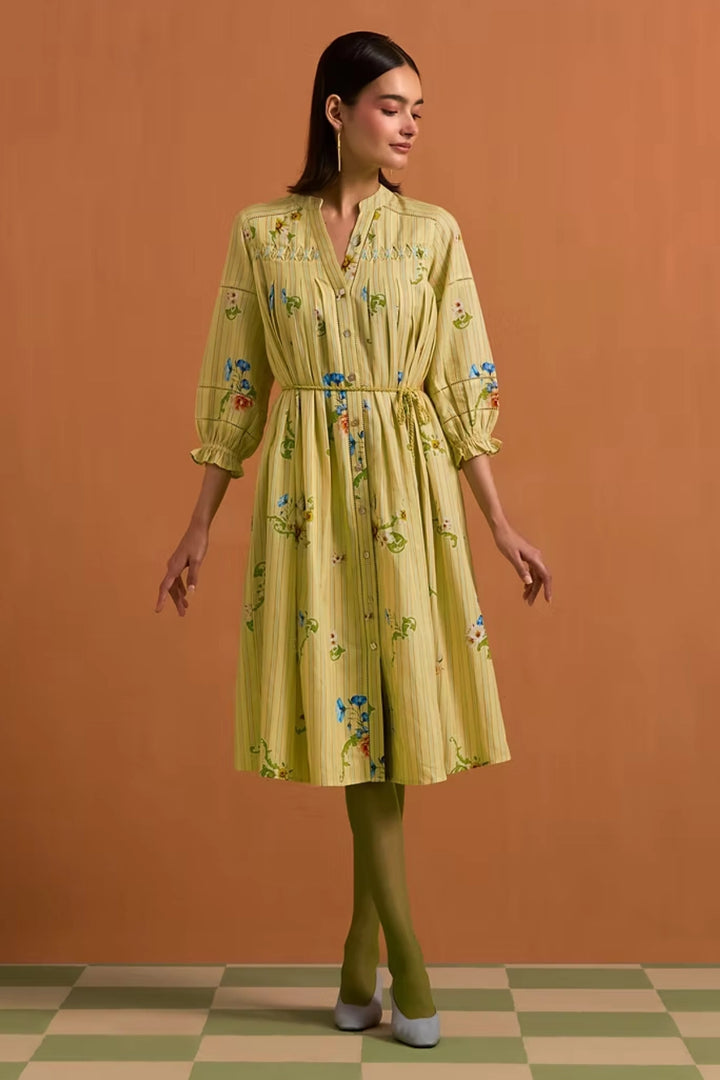 Verdant Stripe Long Dress- Fun yellow