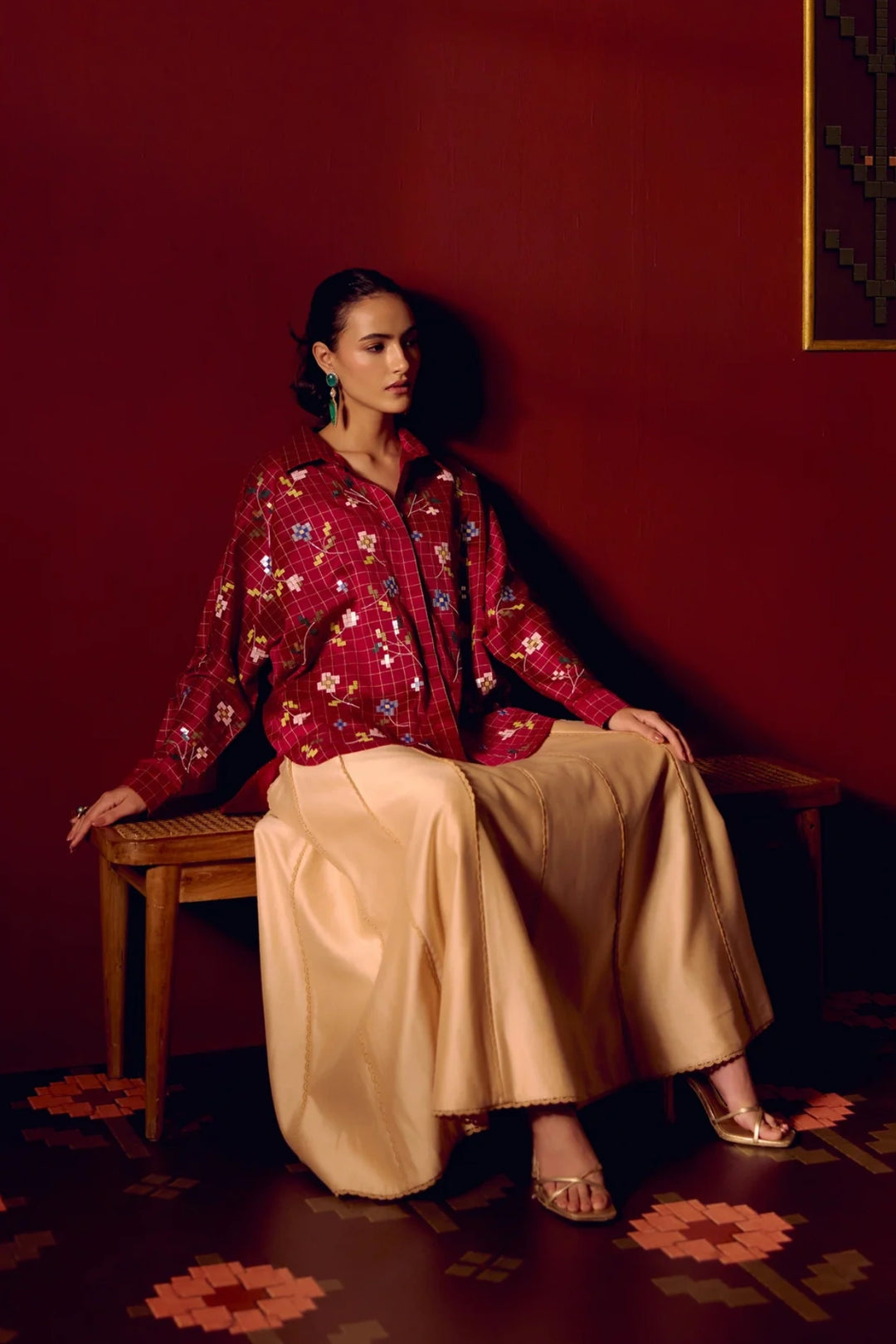 Maroon Jaal Kimono