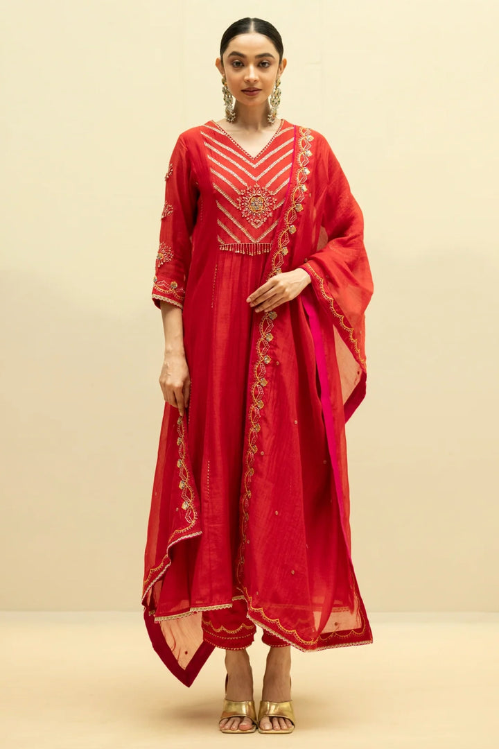 Jhoomar Mul Chanderi Aline Kurta Set