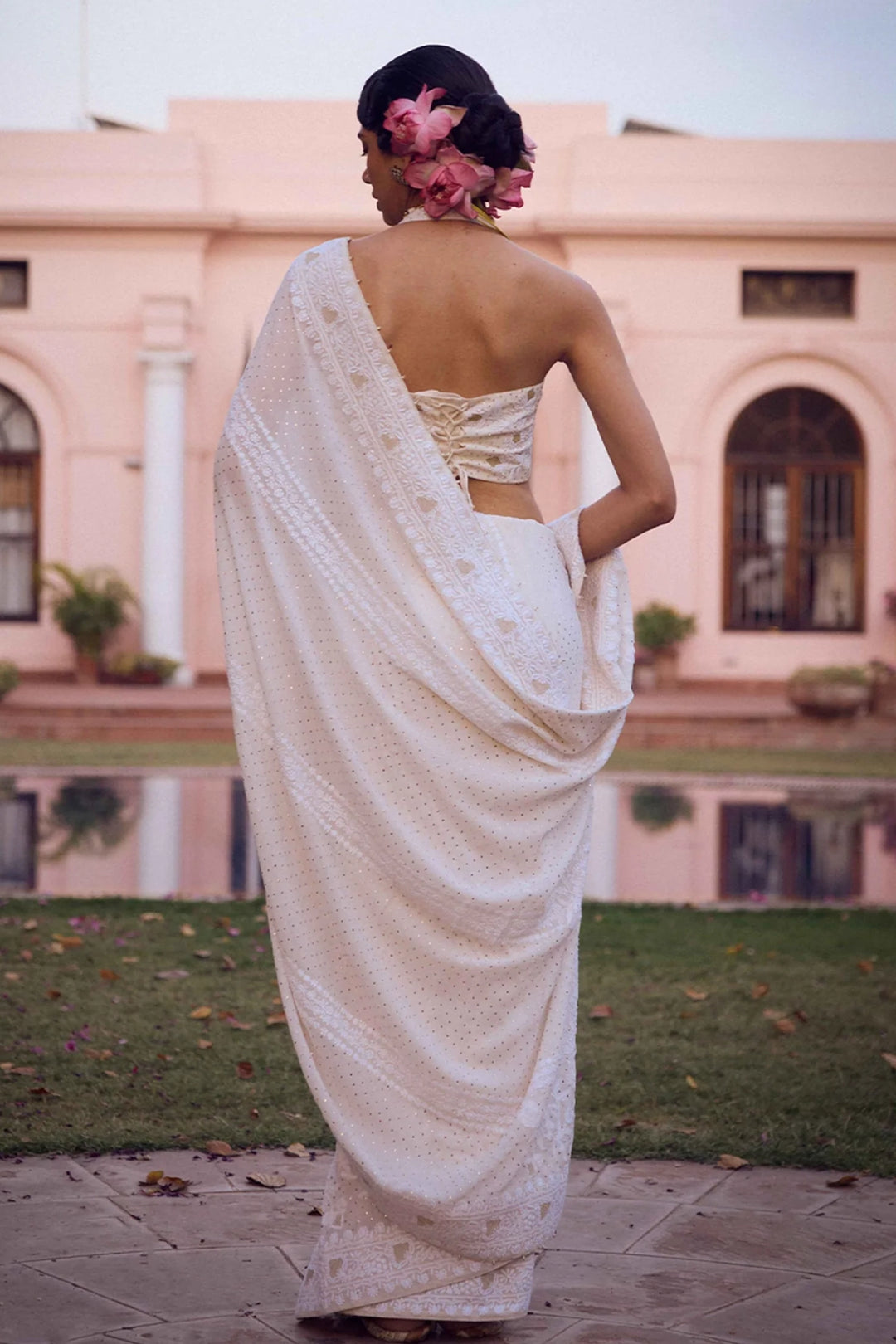 Dyeable White Pure & Premium Chikankari & Mukaish Saree & Blouse
