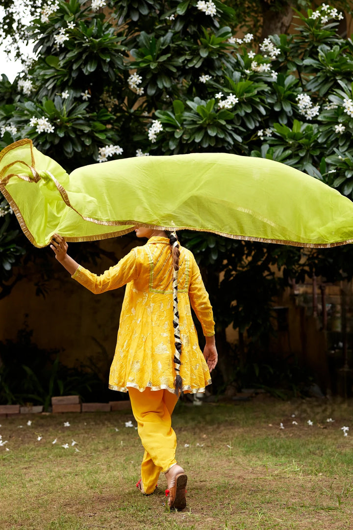 Mango Yellow Mukaish Kurta