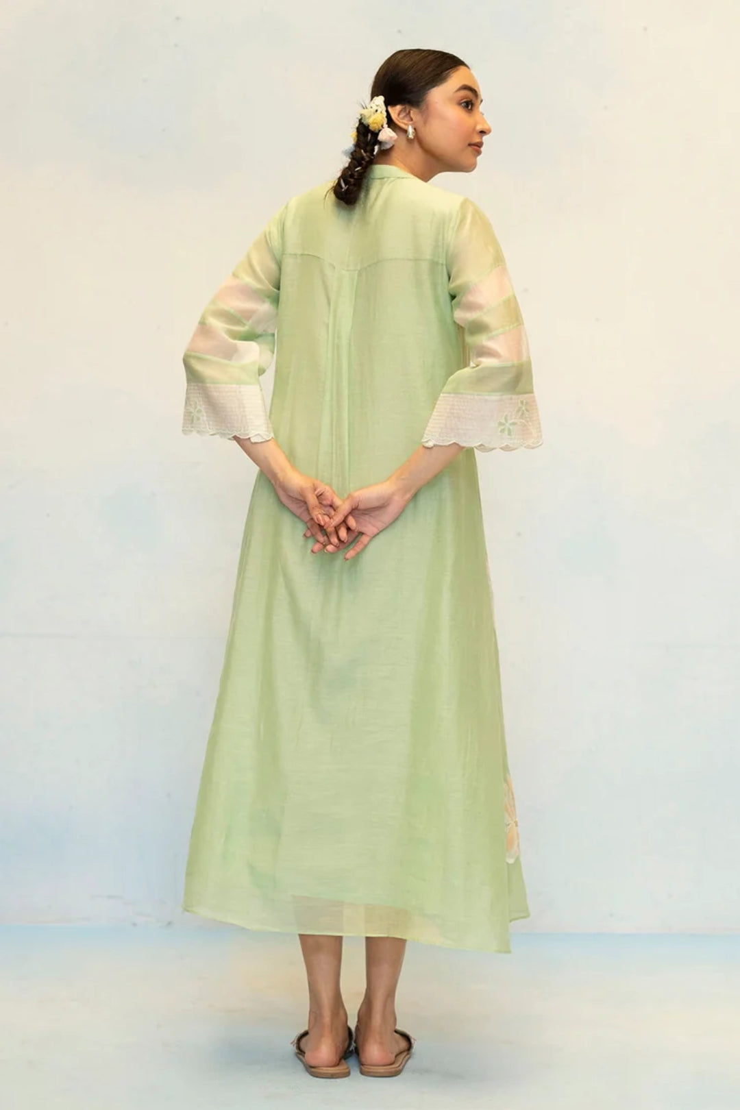 Zara Mul Chanderi Tunic Set in Sage Green