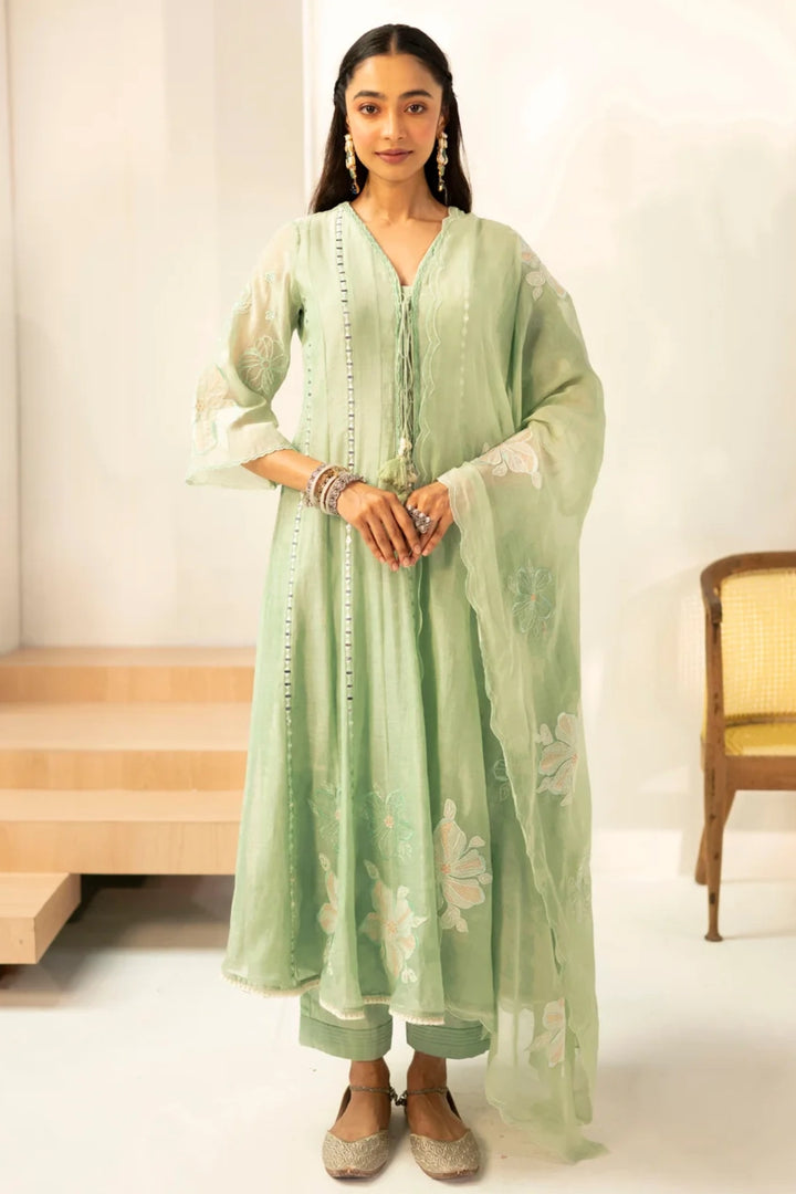 Zara Mul Chanderi Anarkali Set