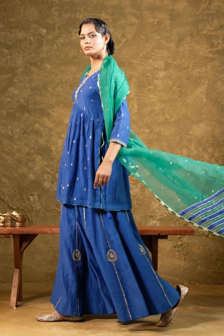 Electric Blue High Slit Sharara Set